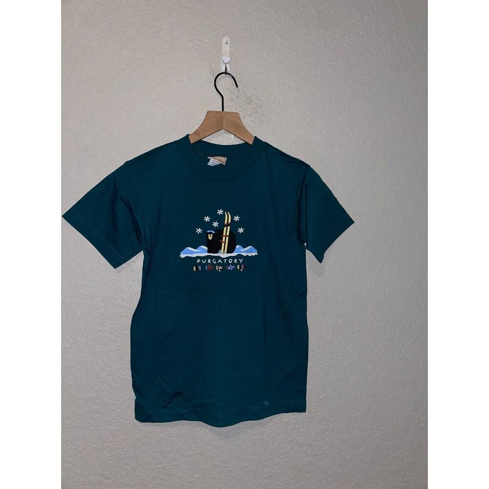 90s Youth Wild West Shirt Co Purgatory Bear Ski Skiing Green Shirt Children VTG